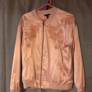 Aqua Blush Pink Satin Bomber Jacket